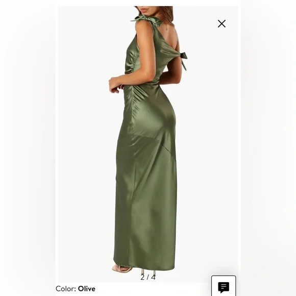 Petal & Pup Olive One-Shoulder Satin Evening Dress - Picture 2 of 16
